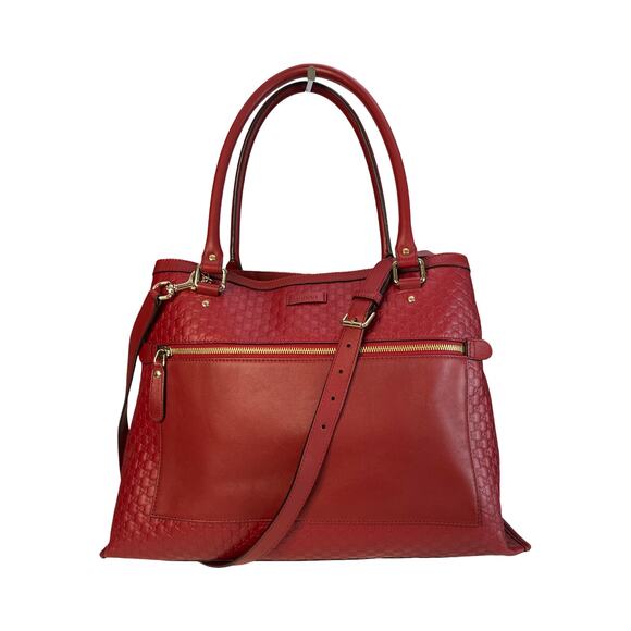 Gucci Guccissima Red Leather Tote Bag Shoulder Satchel Authentic Made In Italy - Picture 1 of 16